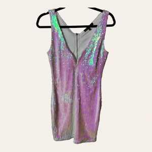 WOMEN’S SYMPHONY ALL SEQUINS‎ MINI DRESS SLEEVELESS WHITE AND PINK